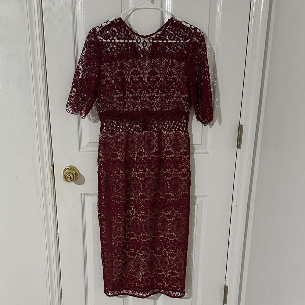 ASOS Burgundy Lace Midi Dress size 6